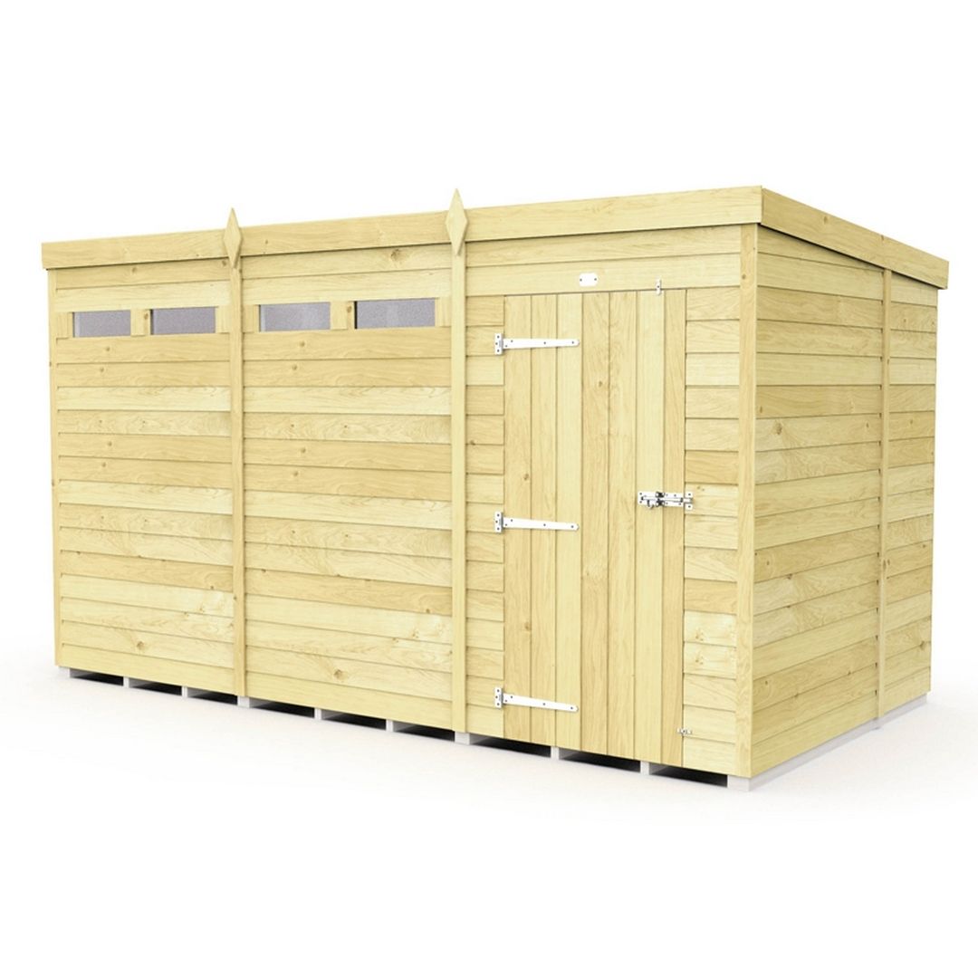 Buttercup Farm 12 x 6 Feet Pent Security Shed - Single Door - L178 x W358 x H201 cm in Brown