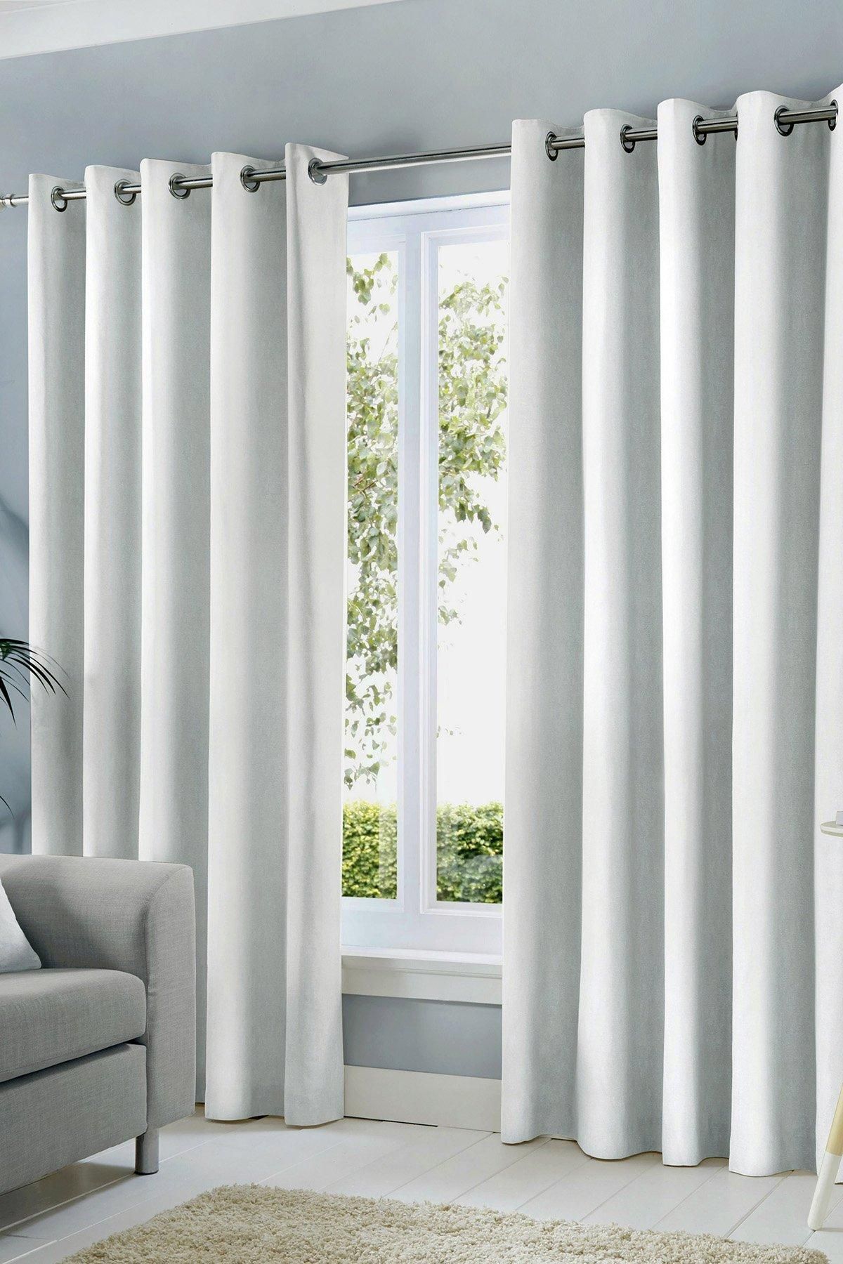 Fusion 'Sorbonne' 100% Cotton Light Filtering Plain Dyed Eyelet Curtains in White
