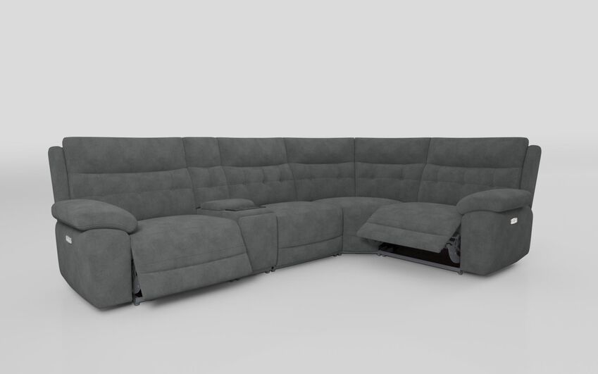 Grey Fabric Belford 3 Corner 1 Power Recliner Sofa with Media Console