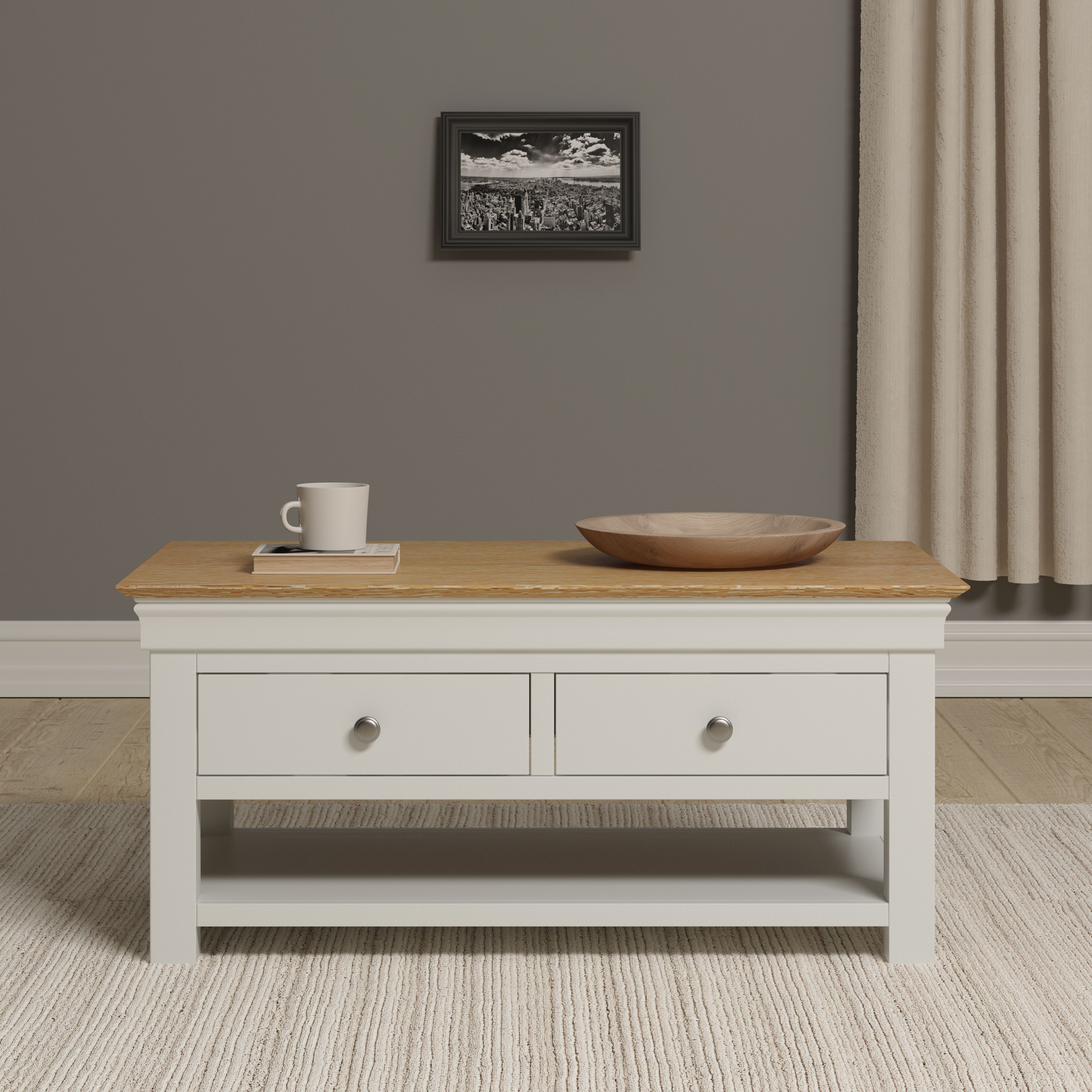 Seconique Bordeaux 2 Drawer Coffee Table (Fully Assembled) in Ivory