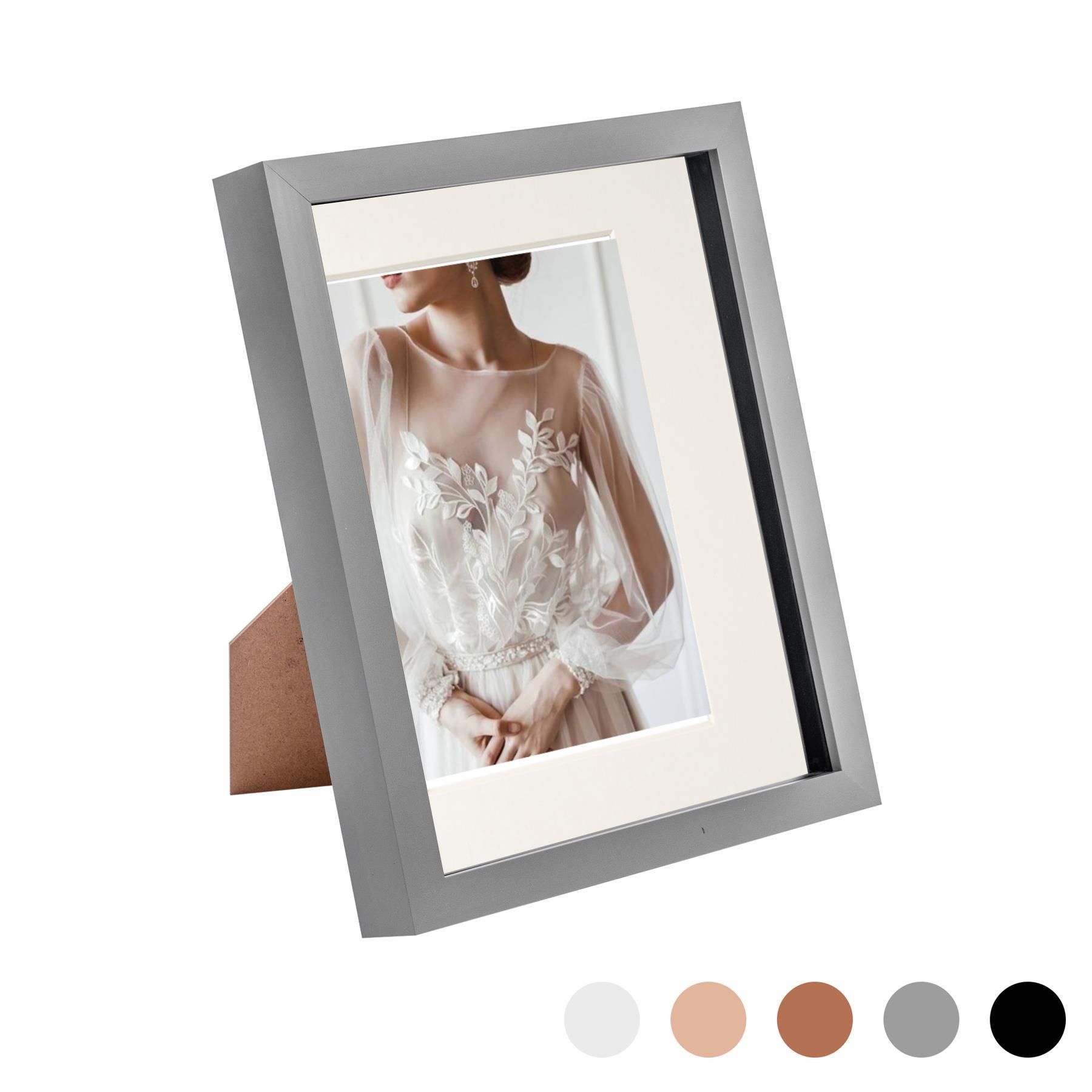 Nicola Spring 3D Box Photo Frame - 8 x 10" with 5 x 7" Mount - Black Mount in Grey