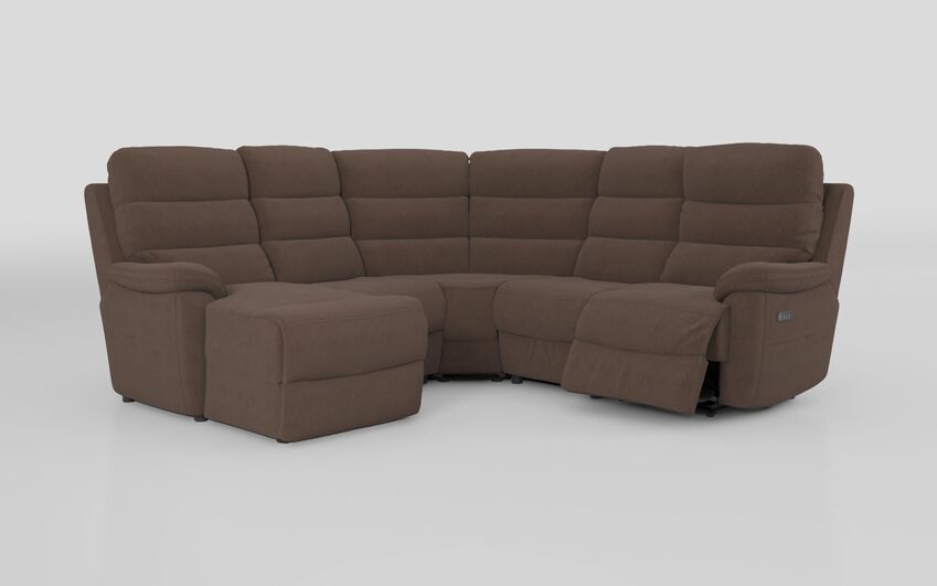 Brown Fabric Ossett 2 Corner 2 Left Hand Facing Chaise Right Hand Facing Power Sofa with Head Tilt