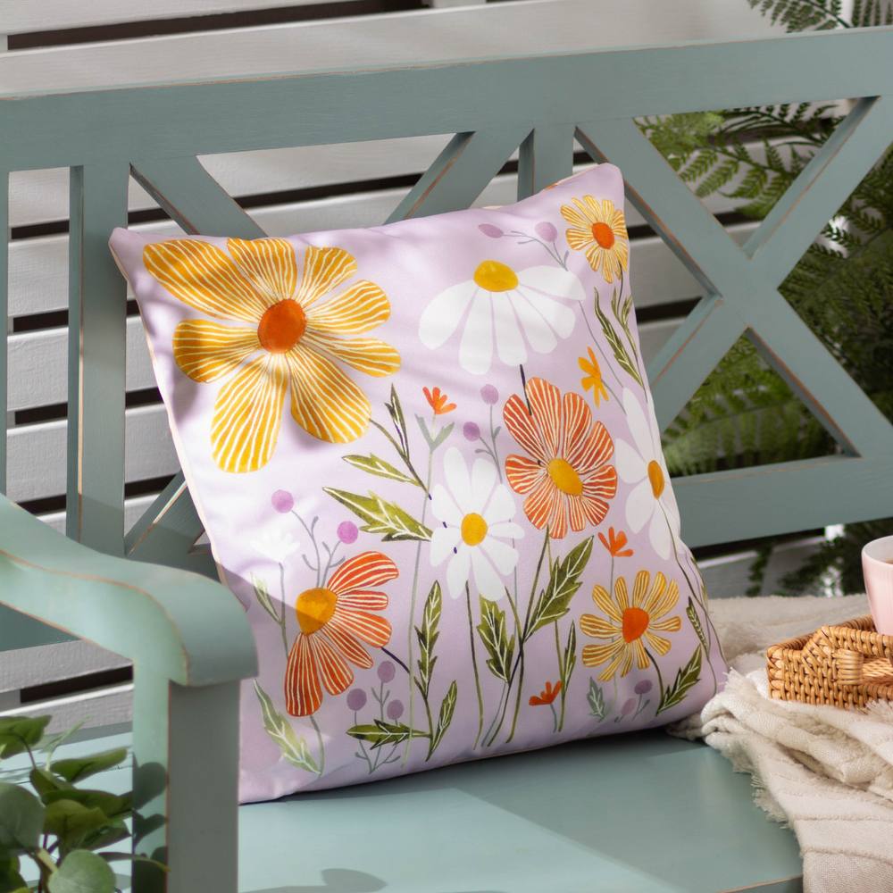 Wylder Wildflowers Country Water & UV Resistant Outdoor Cushion in Lilac