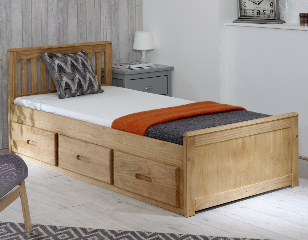Mission Waxed Pine Wooden Storage Bed Frame - 4ft Small Double