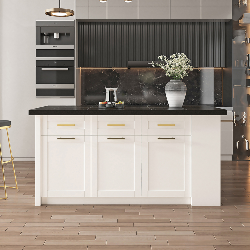 183 cm Kitchen Islands Black & White Modern with Storage Kitchen Cabinet
