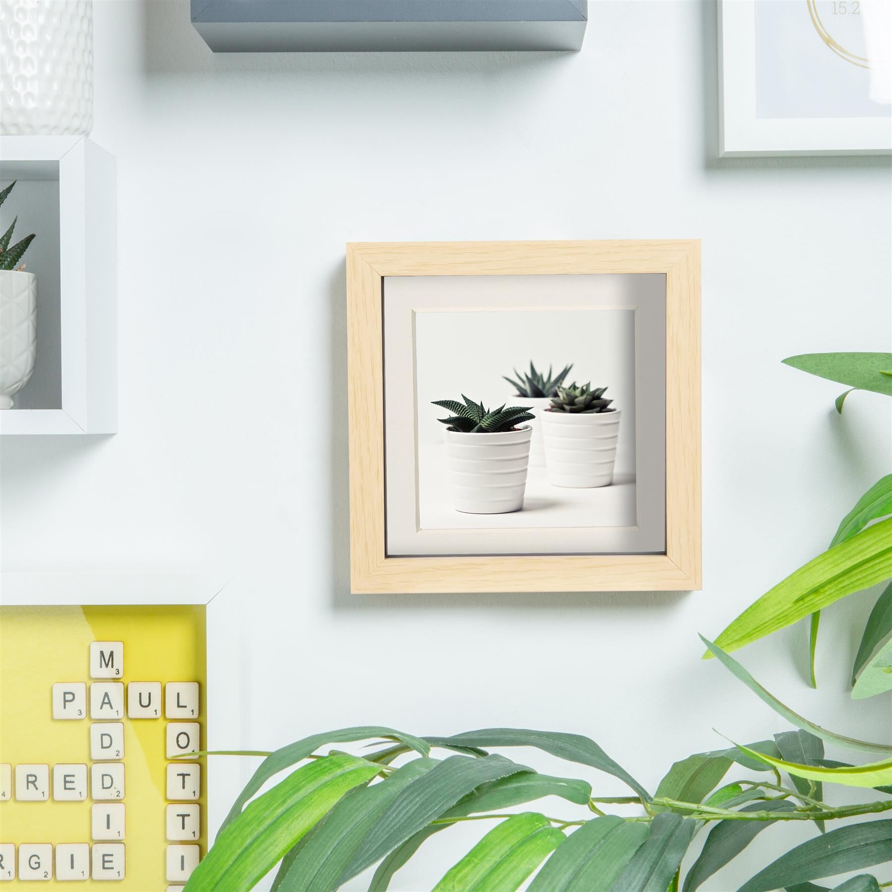 Nicola Spring 6" x 6" 3D Box Photo Frames - 4" x 4" Mount - Light Brown - Pack of 2 in Ivory 6