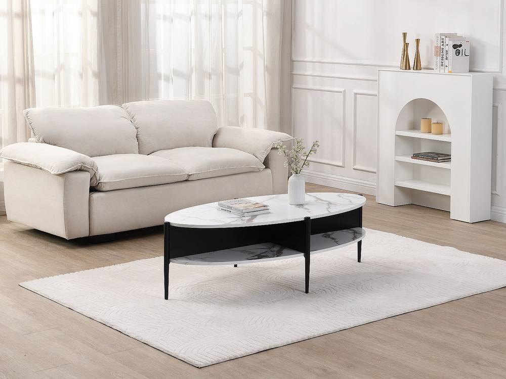 Vente-unique Oval Coffee Table With 4 Niches In MDF & Metal - White & Black