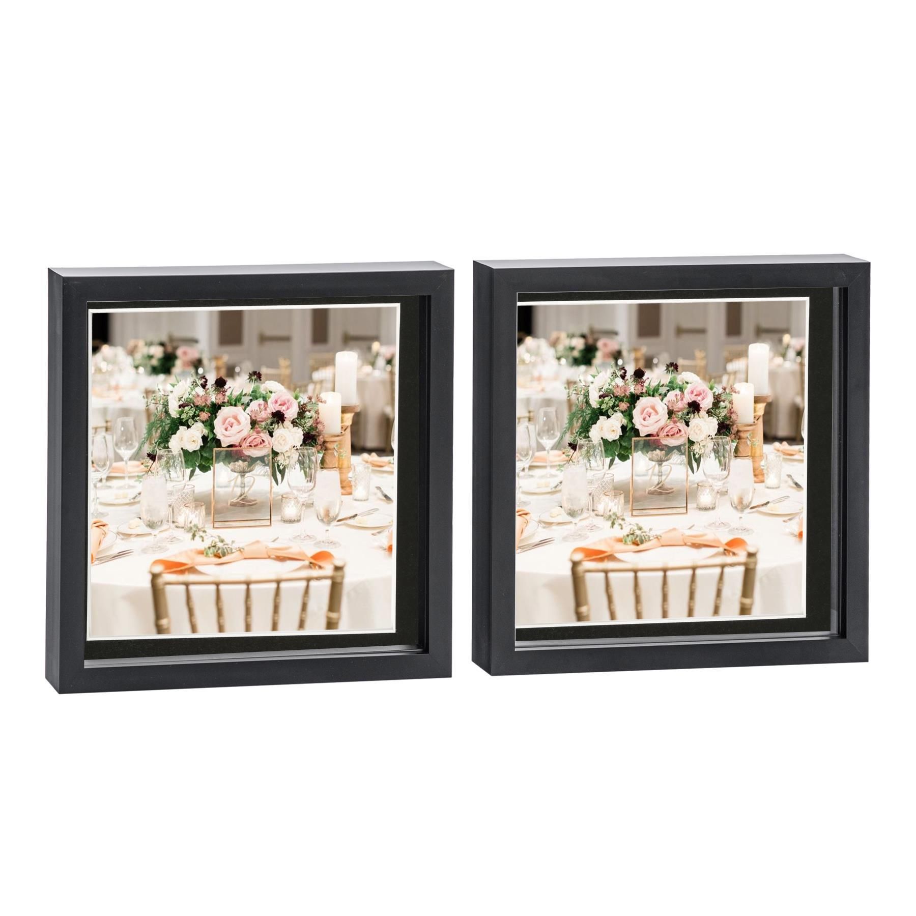 Nicola Spring 10x10" 3D Box Photo Frames 8x8" x2 in Black