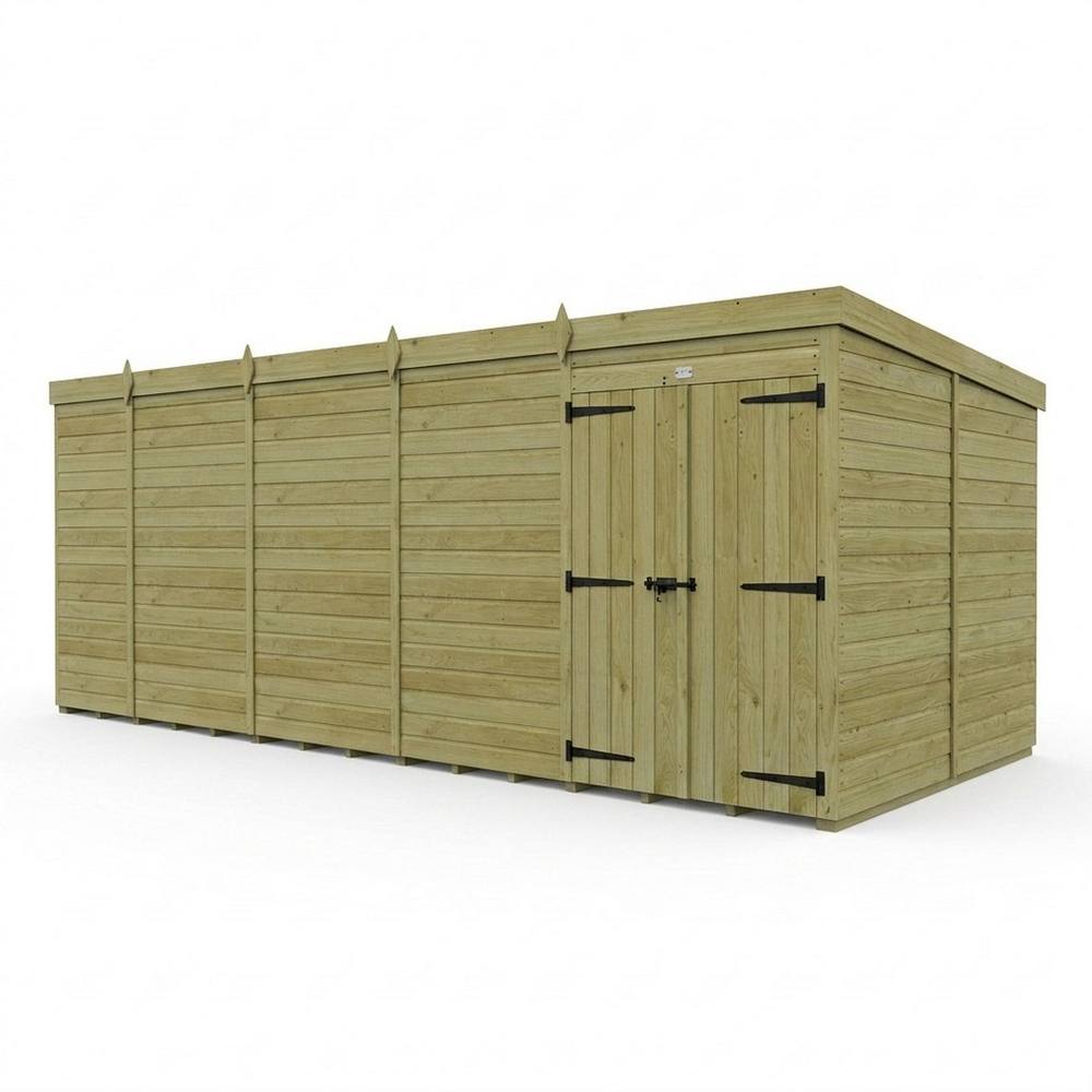 Buttercup Farm 19ft x 10ft Pent Garden Shed Double Door No Windows - Timber in Brown