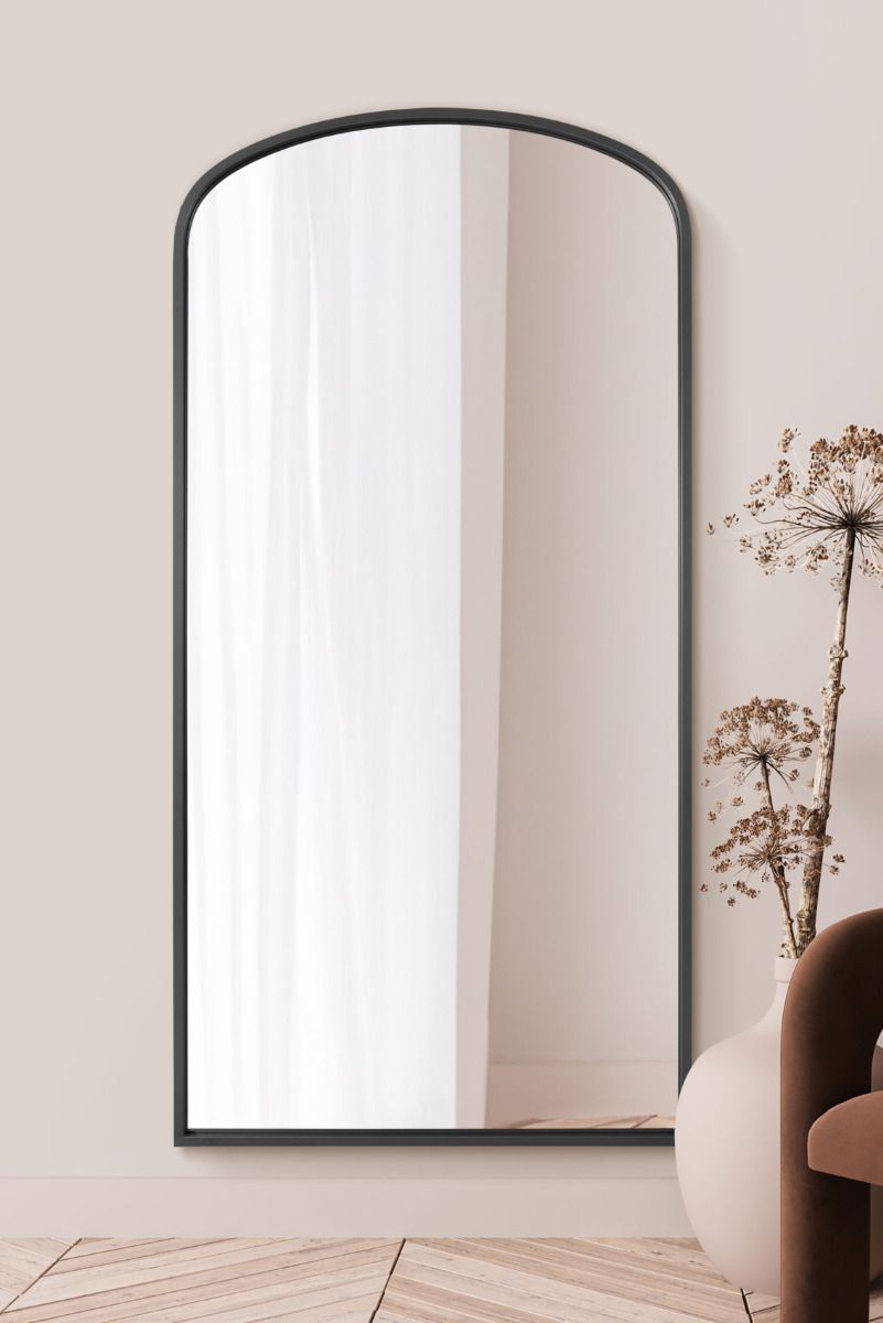 MirrorOutlet Black Metal Framed Arched Wall Leaner Mirror 79"x39" (200x100CM) 2