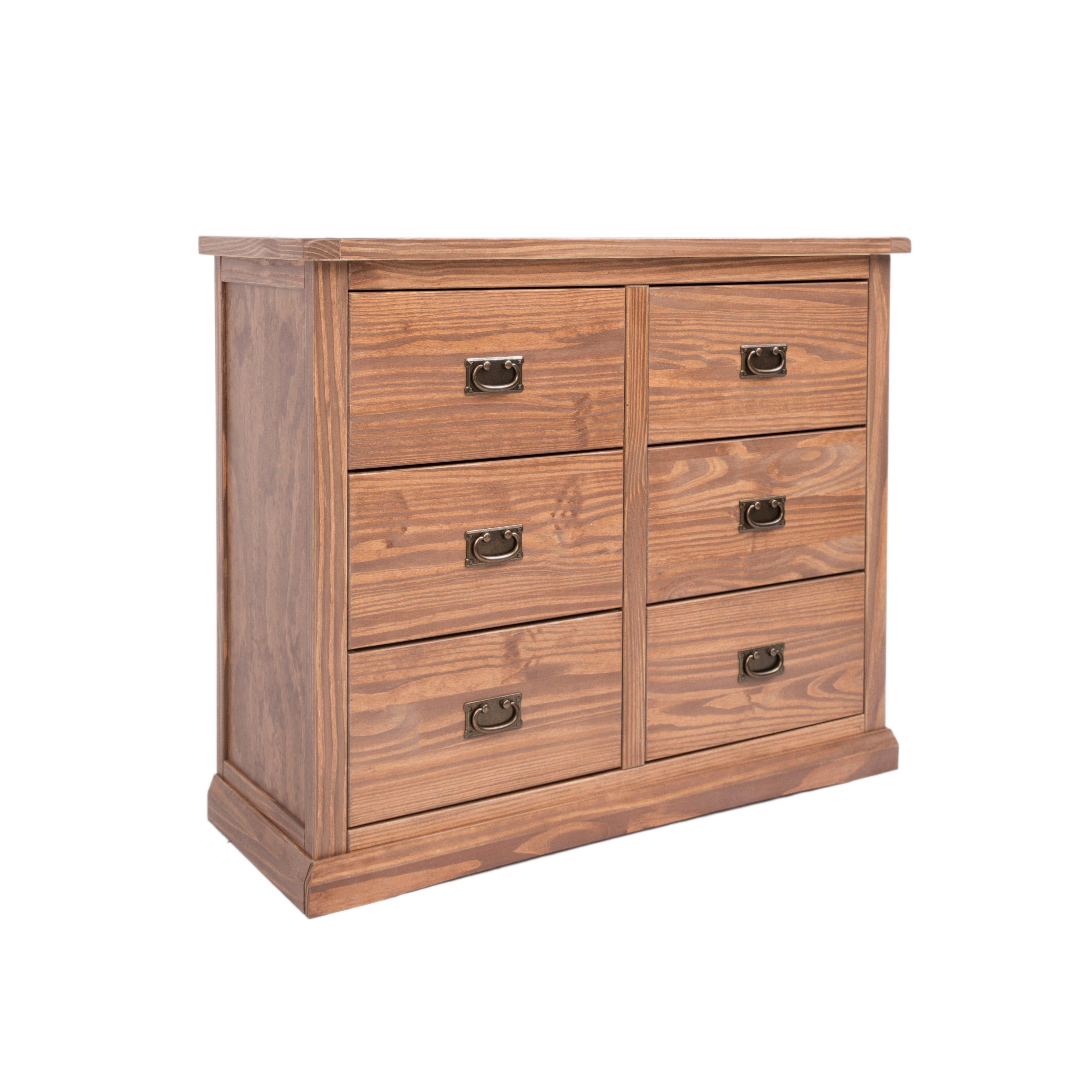 Cabinet Bits Tirolo 6 Drawer Chest of Drawers Bras Drop Handle in Brown