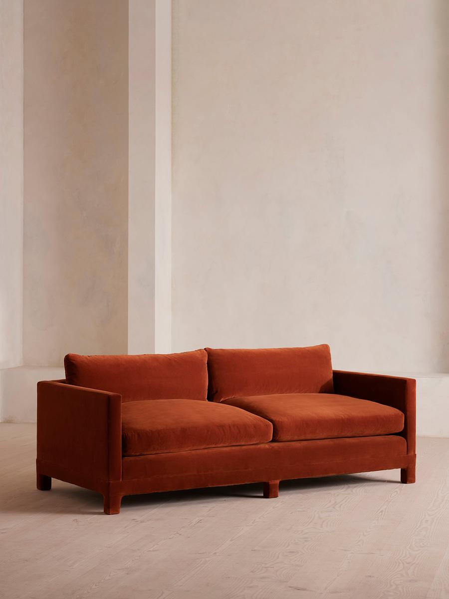 Ashford Three Seater Sofa, Velvet, Rust
