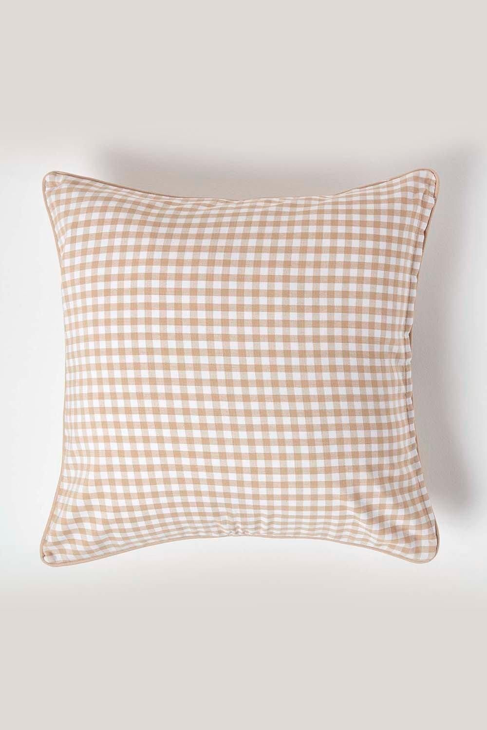 Homescapes Cotton Gingham Check Cushion Cover in Beige