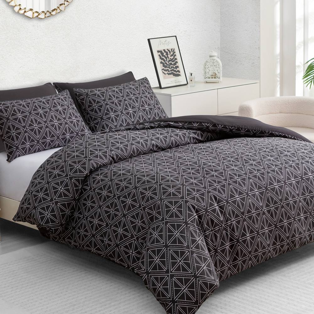 Grace Luxury Microfiber Duvet Cover Set Durable Bedding Sets in Black