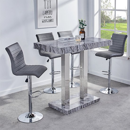 Melange Gloss Marble Effect Bar Table 4 Ripple Grey Bar Stool