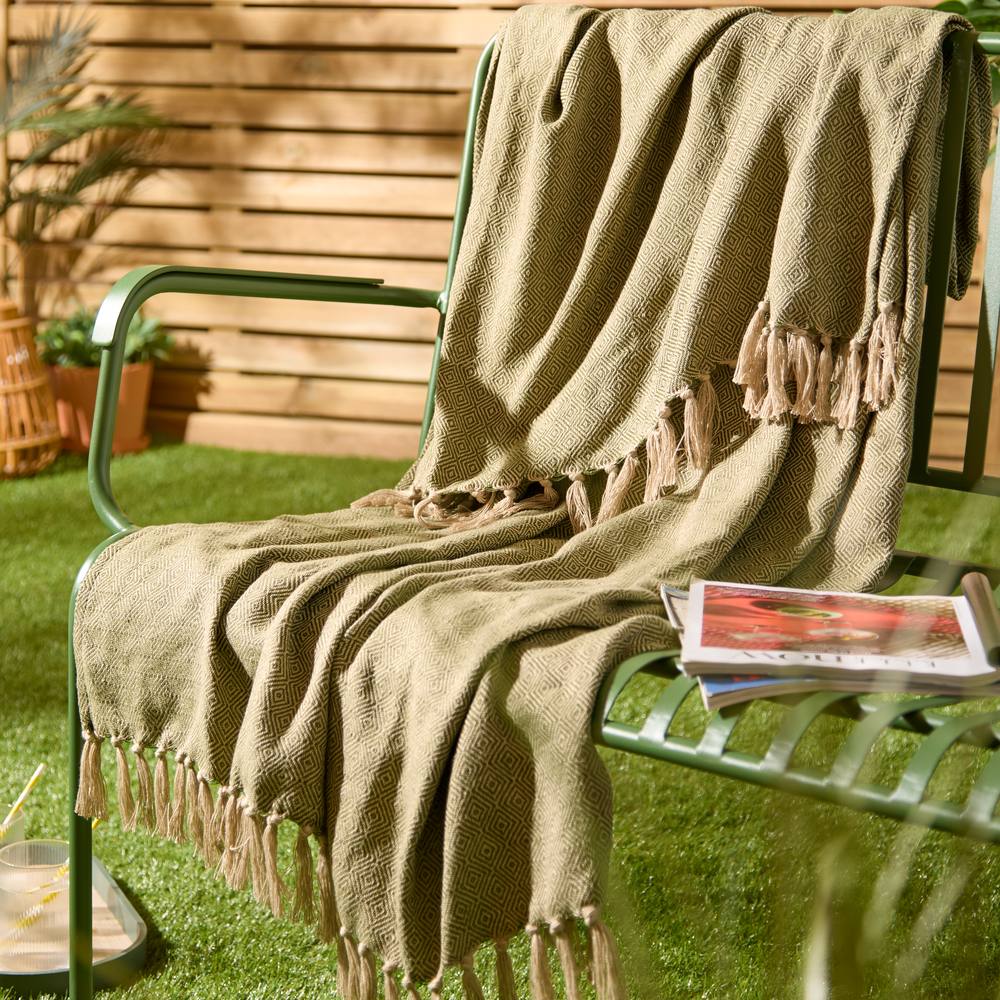 Furn Dessa Woven Indoor/Outdoor Throw in Olive