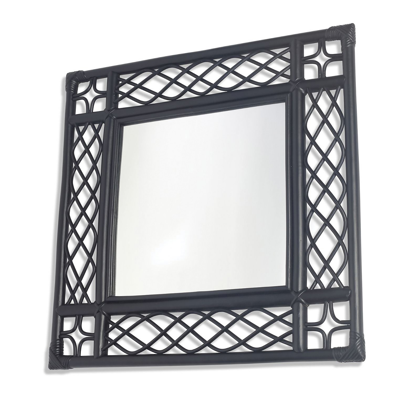 Black Vintage Square Rattan Wall Mirror