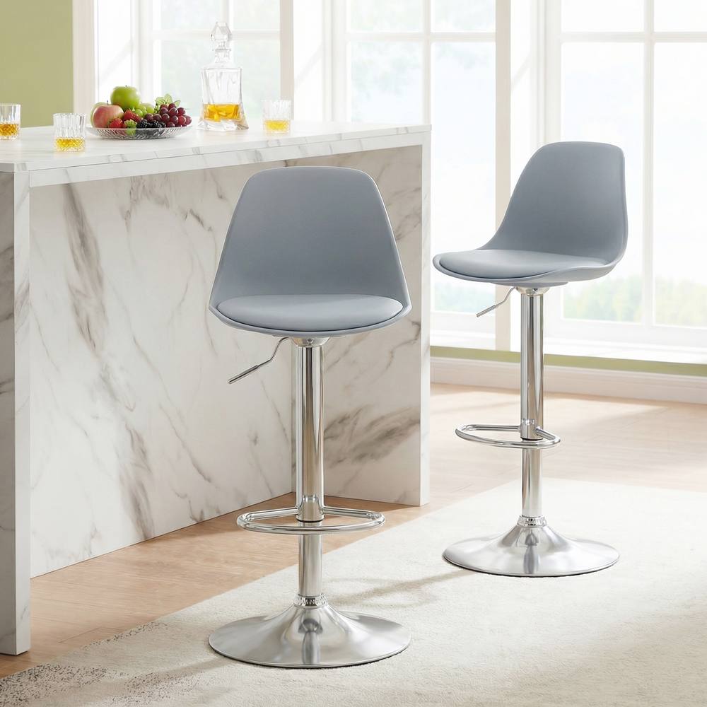 Costway 2PCS Bar Stools Faux Leather Counter Height Chairs w/ Low Backrests in Grey