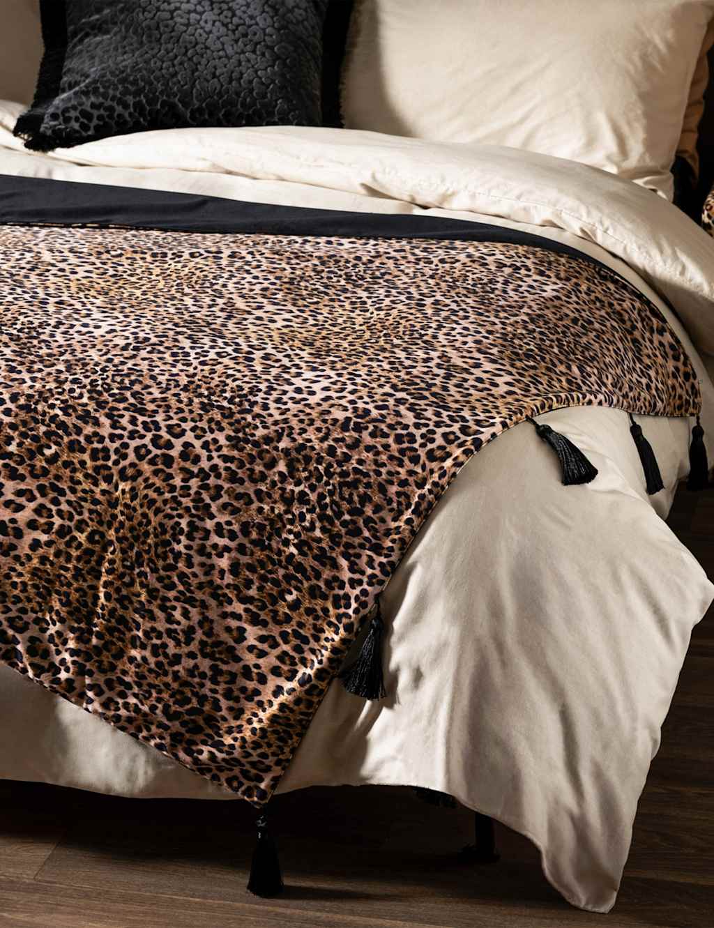 Rockett St George Velvet Leopard Love Tasselled Throw Black Mix