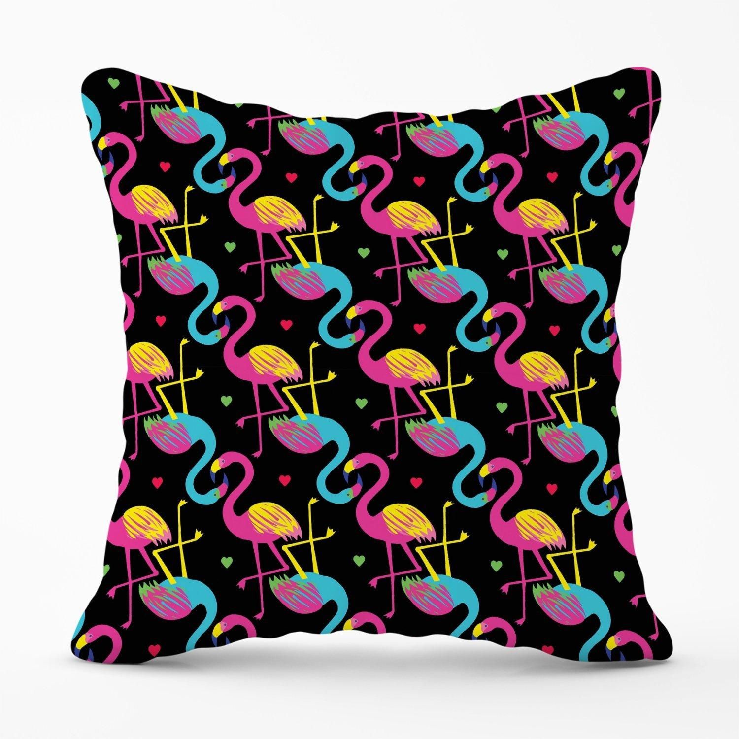 Warren Reed - Designer Vivid Flamingo Pattern Outdoor Cushion in Black