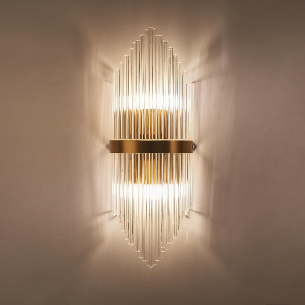 Striaged Gold Glass Wall Sconce Metal Vanity Wall Light for Bathroom