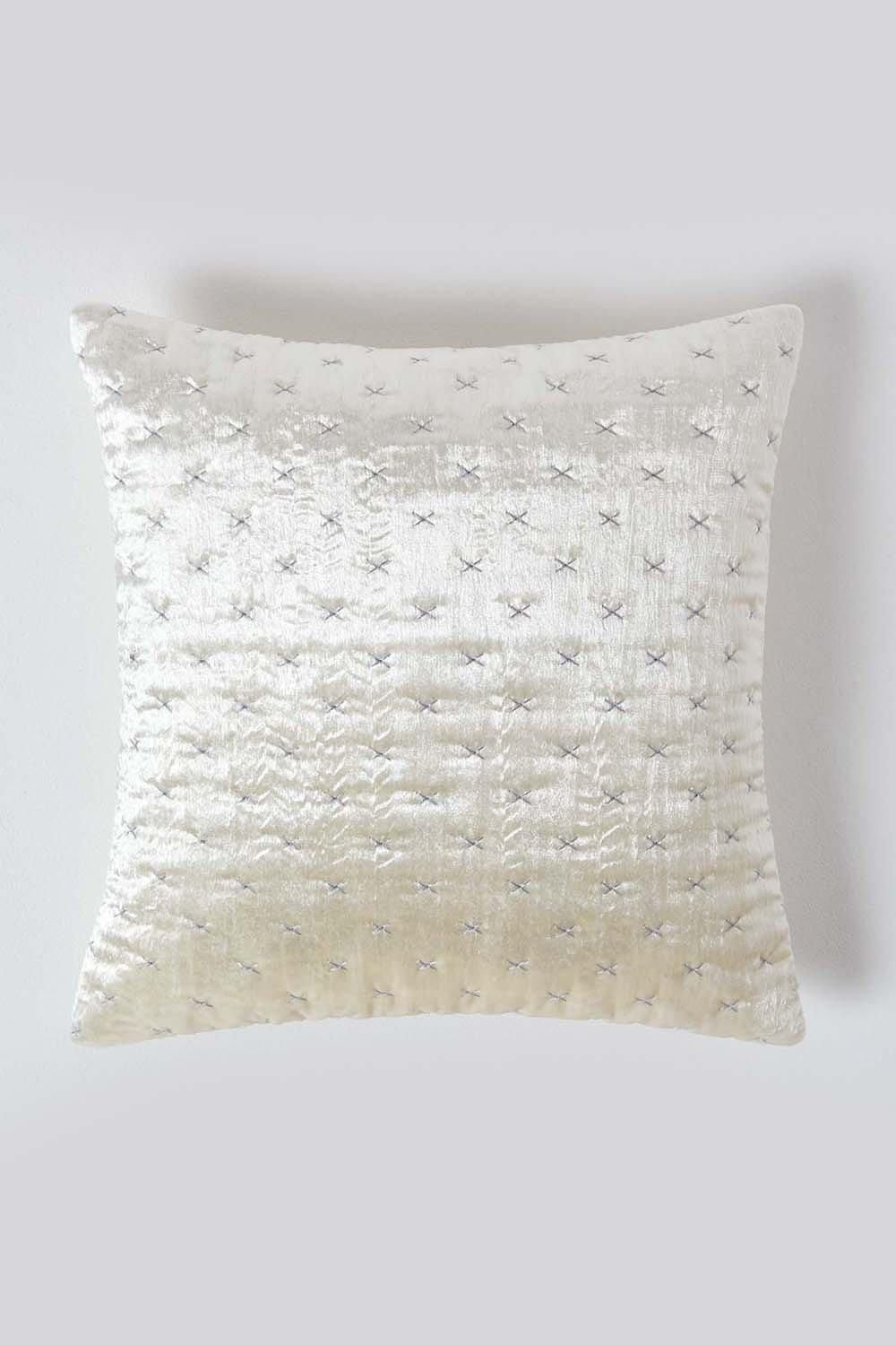 Homescapes Crushed Velvet Cushion Cover in Cream