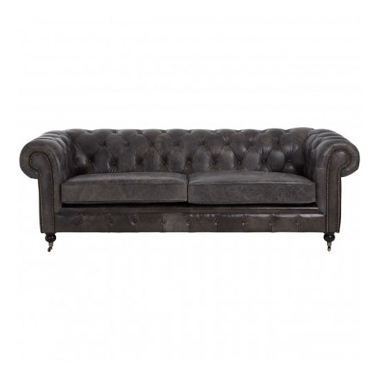 Sadalmelik 3 Seater Leather Sofa In Dark Grey