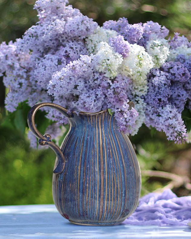 Dibor Aegean Blue Fluted Ceramic Decoration Pitcher Jug Vase