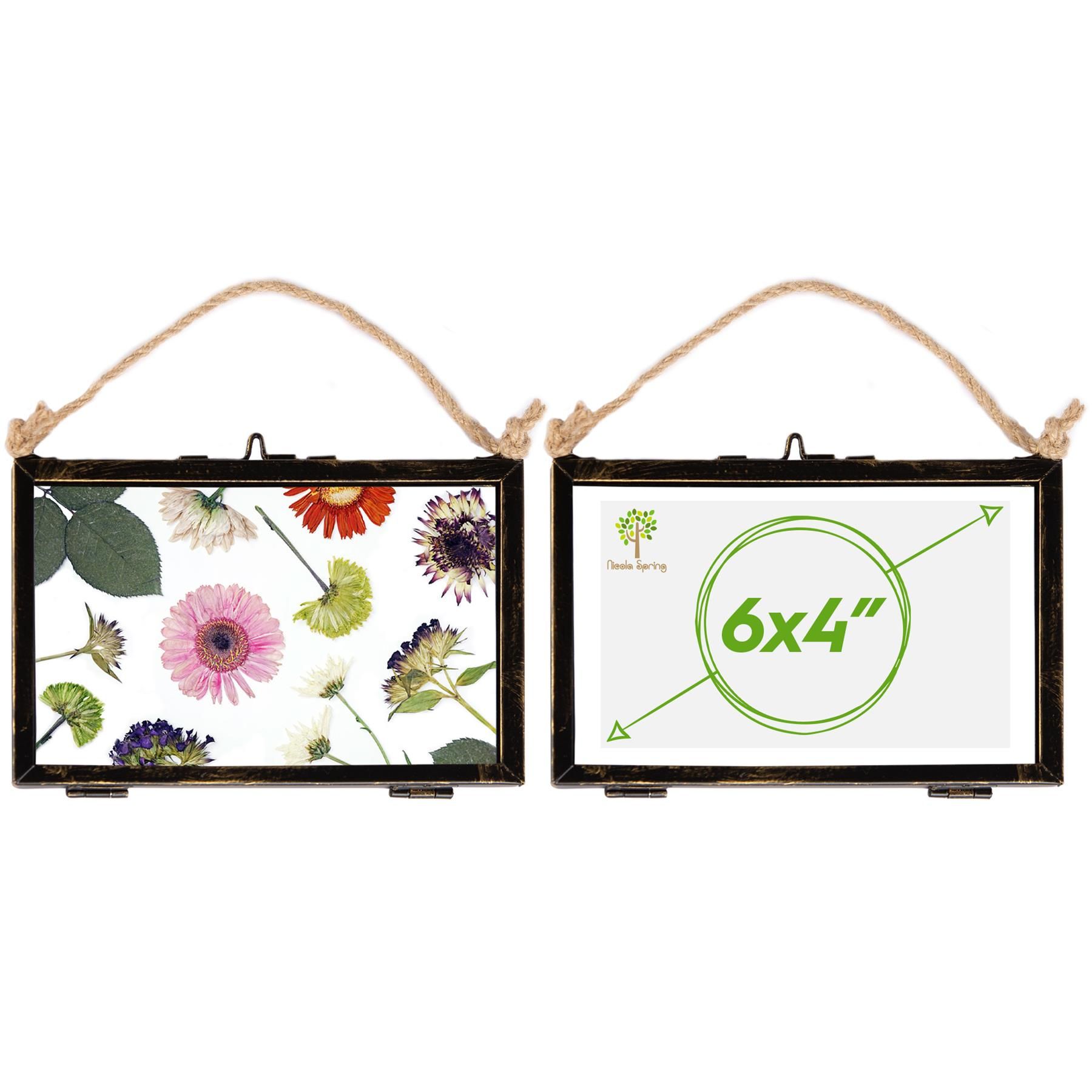 Nicola Spring 2x Hanging Metal Photo Frames - 6" x 4" - Black - Picture Frame Wall Mounted Frame with Rope