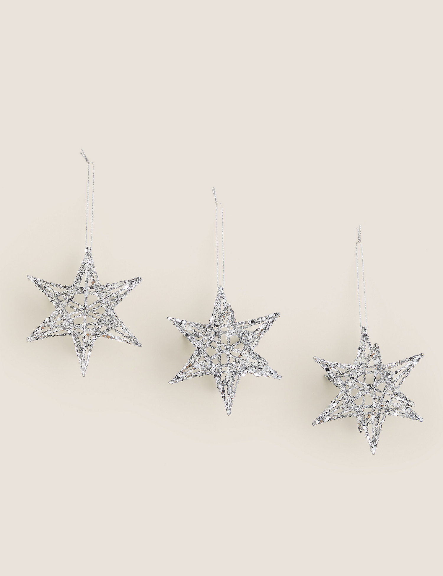 M&S 3 Pack Glitter Wire Star Tree Decorations