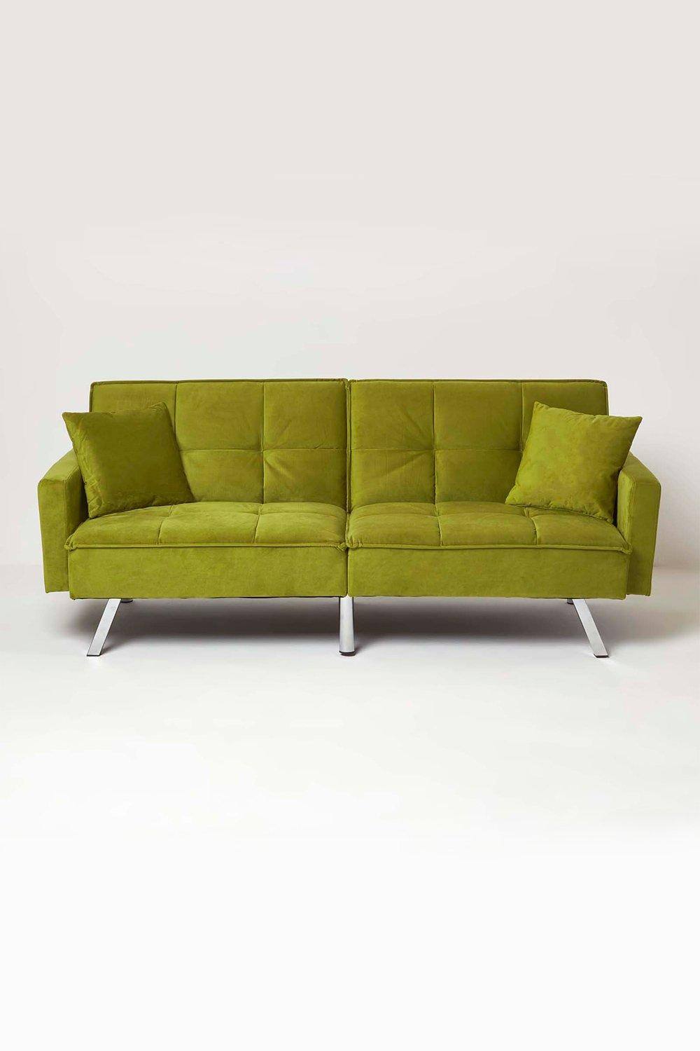 Homescapes Monty Velvet Sofa Bed in Olive