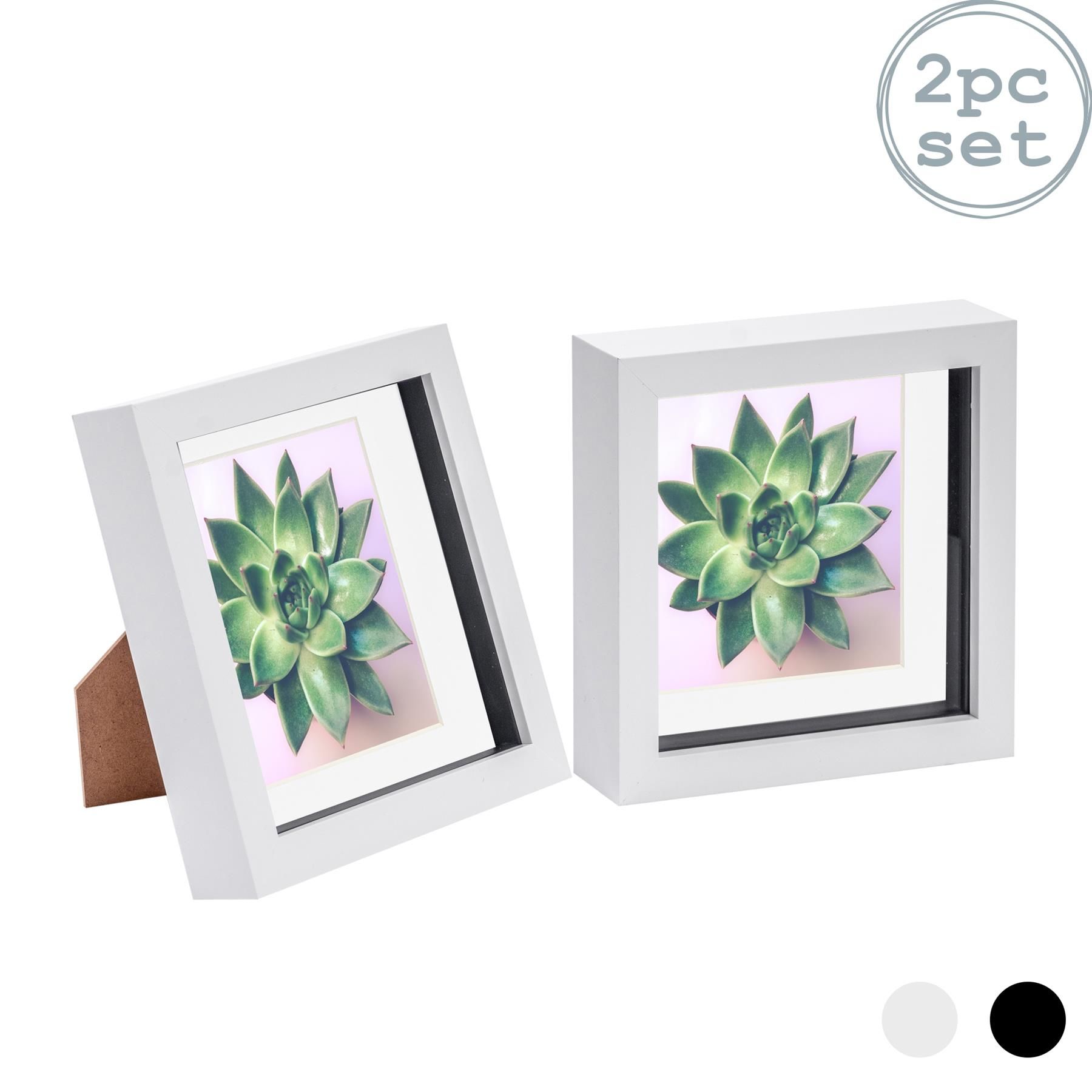 Nicola Spring 3D Box Photo Frames - 6 x 6" with 4 x 4" Mount - Ivory Mount - Pack of 2 in White