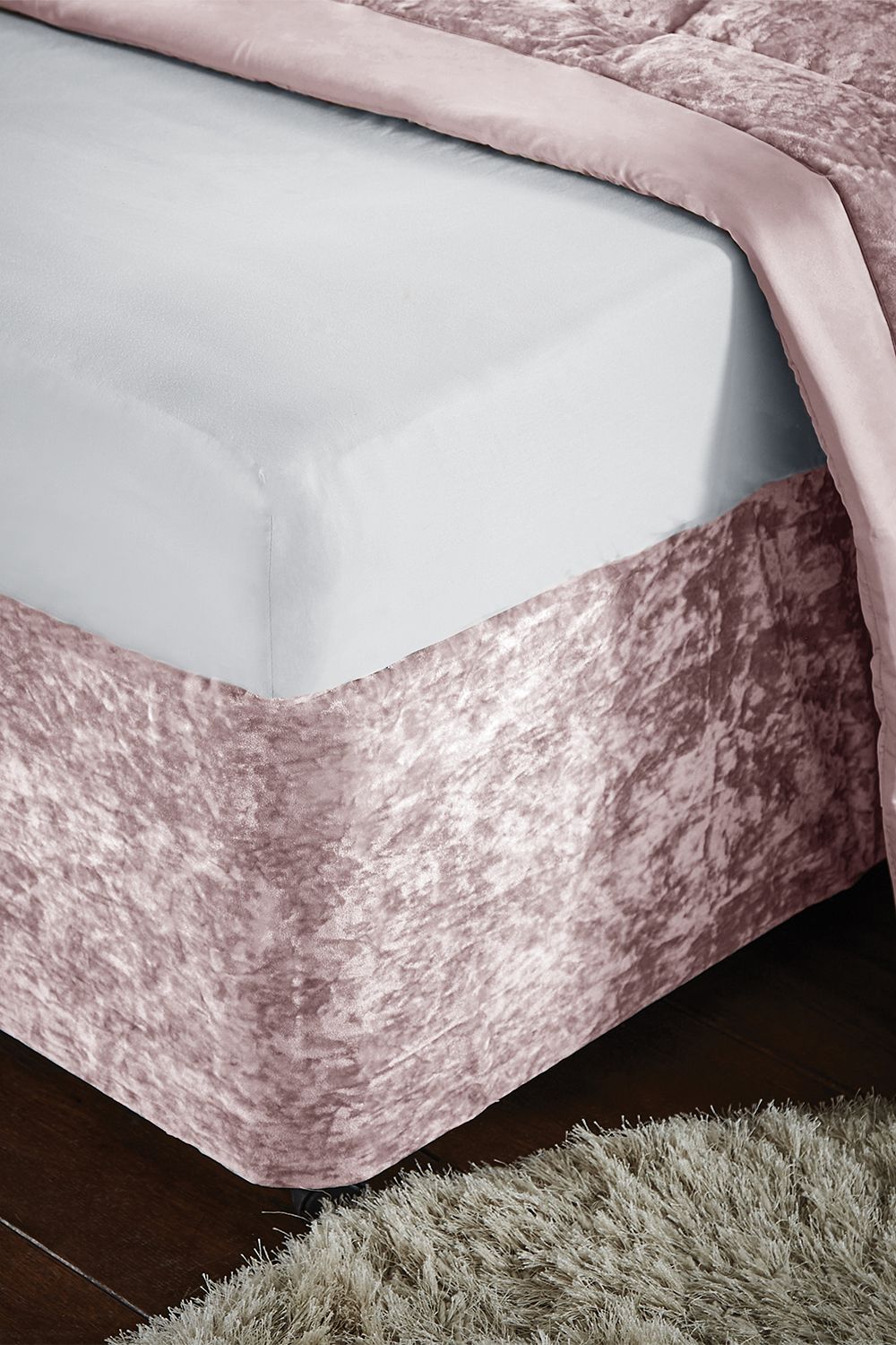 Catherine Lansfield 'Crushed Velvet' Divan Base Wrap in Pink | Size: Double