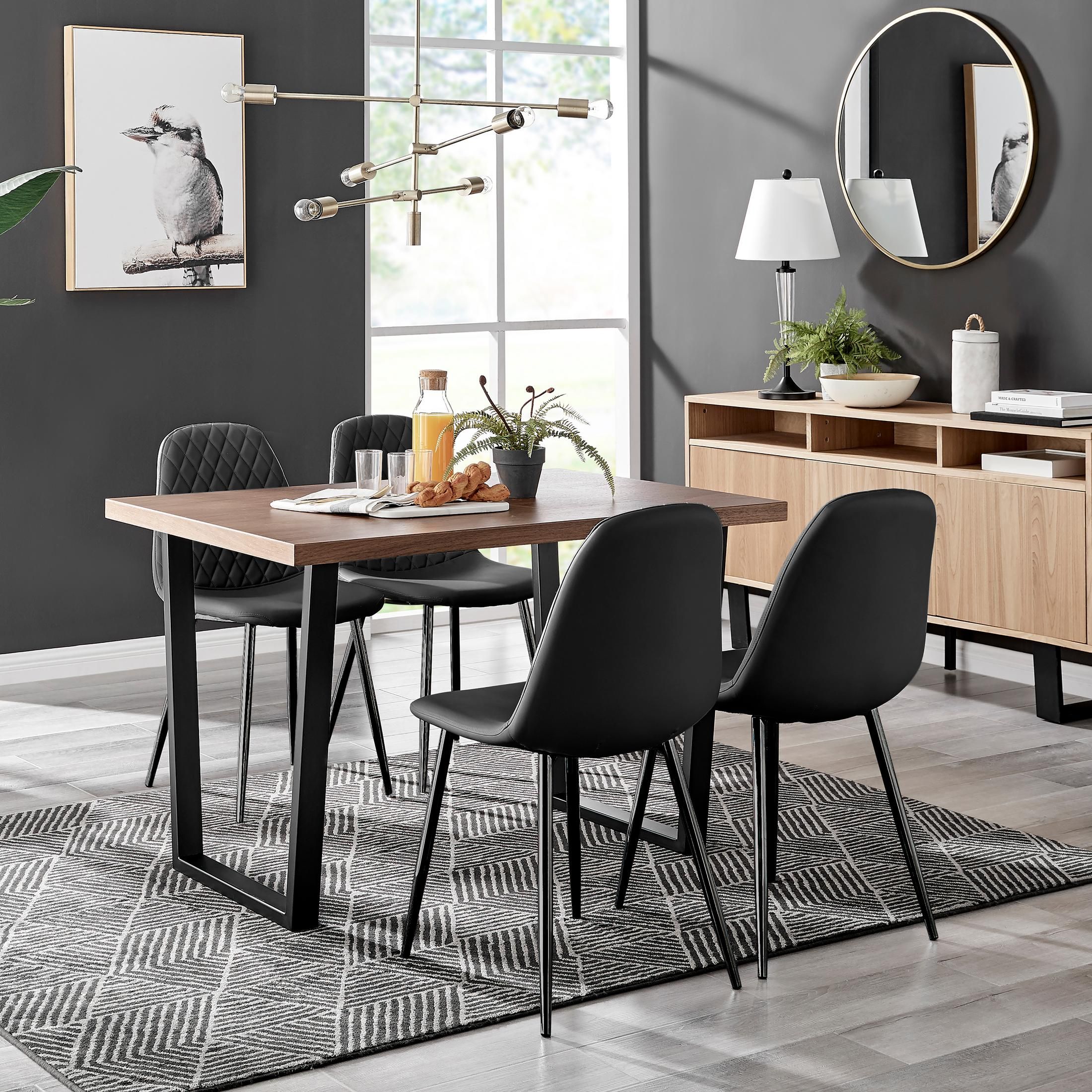 FurnitureboxUK Kylo Brown Wood Effect Dining Table With Black 'U' Legs & 4 Corona Faux Leather Chairs