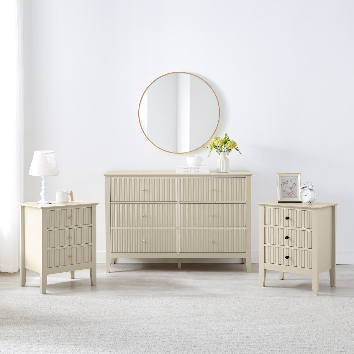 Melody Maison Large Chest Of Drawers & Pair Of Bedside Tables - Hales Taupe Range in Beige