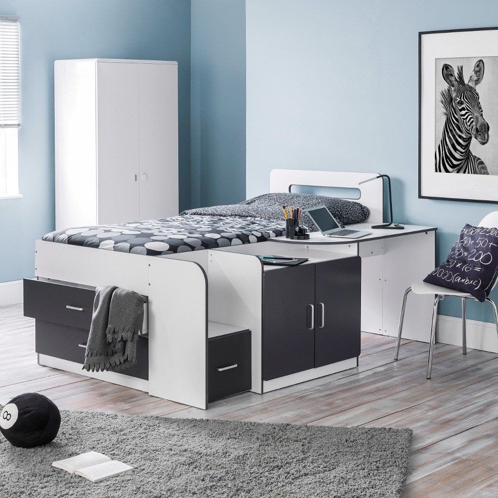 Cookie Grey and White Wooden Cabin Bed Frame Only - 3ft Single