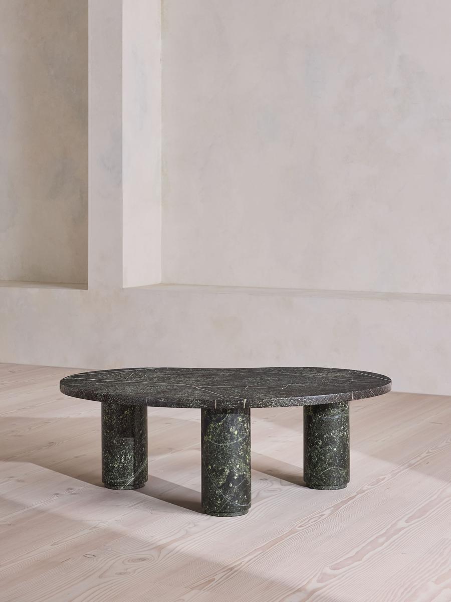 Tisbury Oval Coffee Table, Verde Bosque Marble