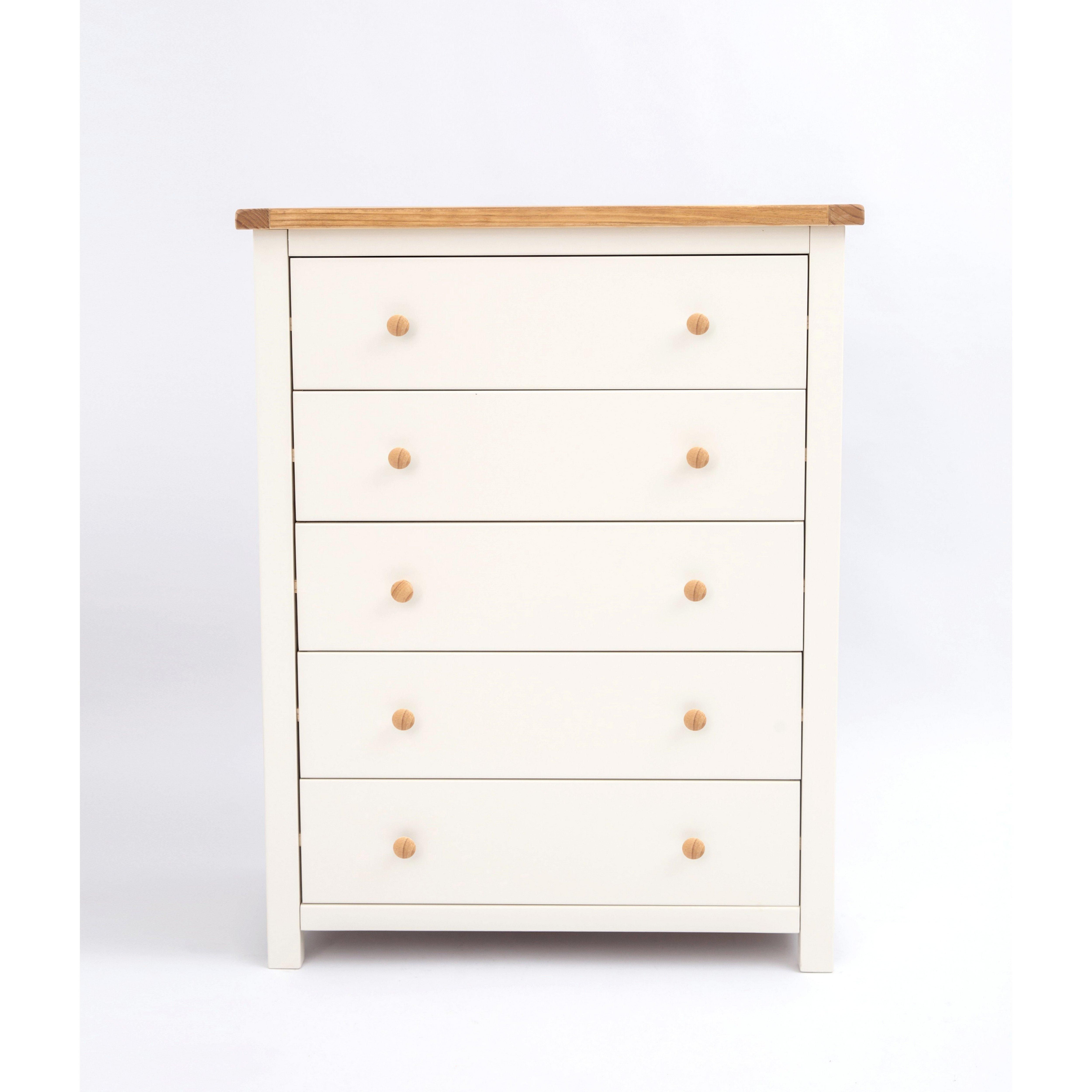 Cabinet Bits Maggiori 5 Drawer Chest of Drawers Wood Knob in Off-White