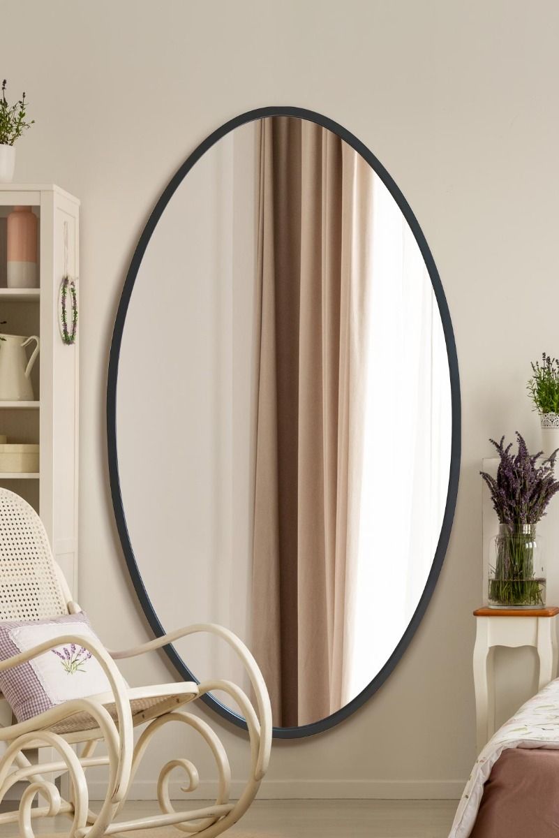MirrorOutlet Black Metal Framed Oval Wall Mirror 71" X 39" (180 x 100CM)