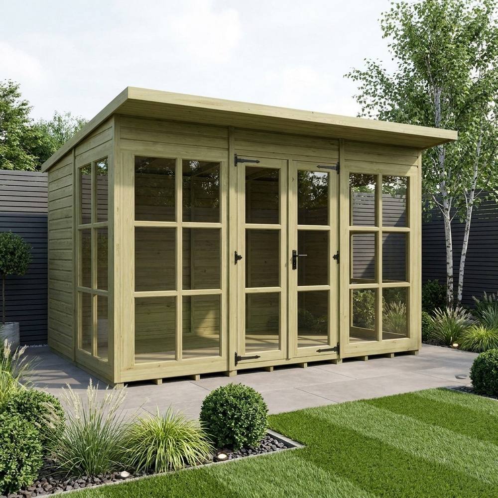Buttercup Farm 12ft x 7ft Georgian Pent Summer House - Pressure Treated Timber in Brown 2