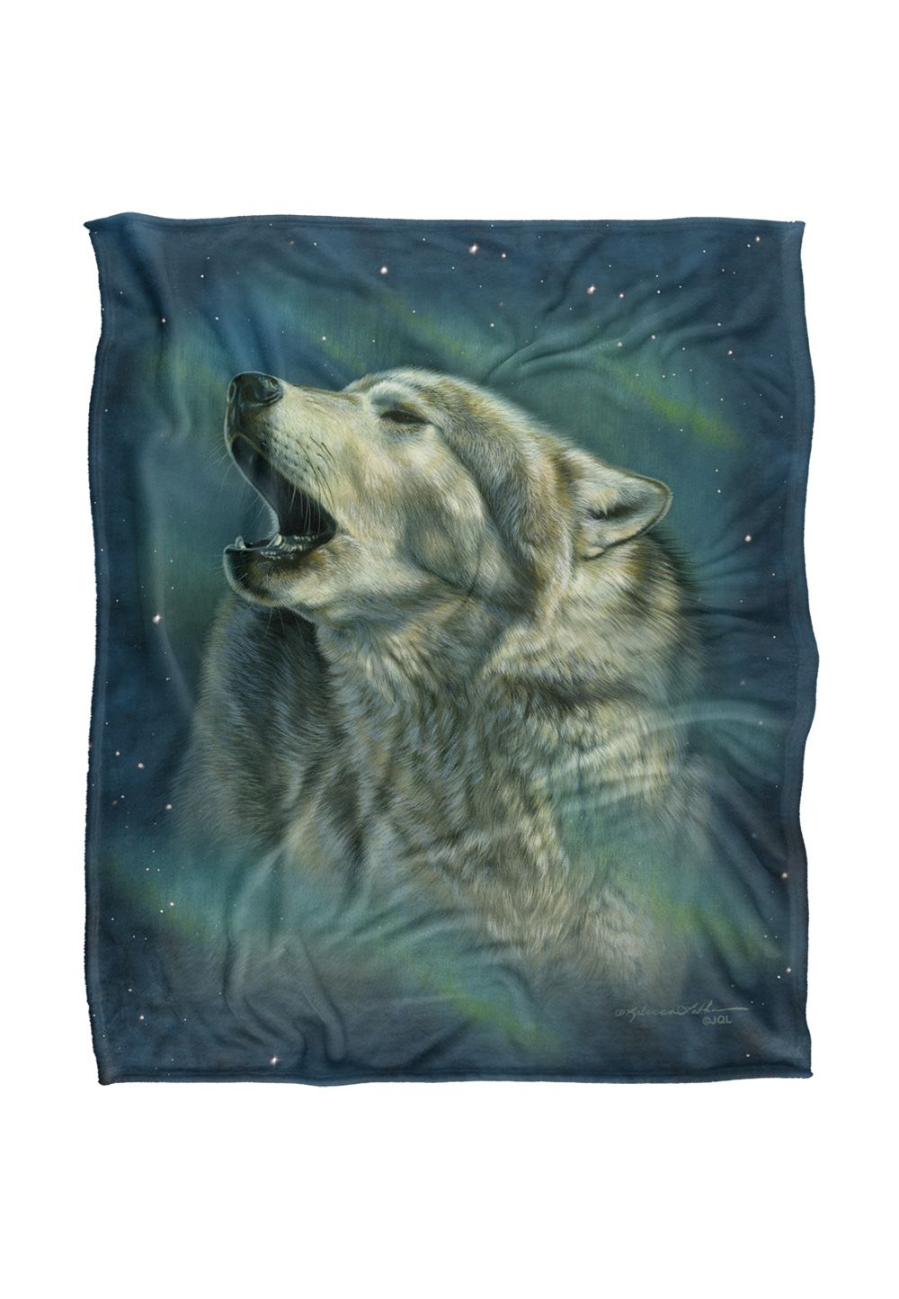 JQ Licensing Rl-Jp Howling Wolf Aurora Silky Touch Super Soft Throw Blanket 152 X 127 cm in White