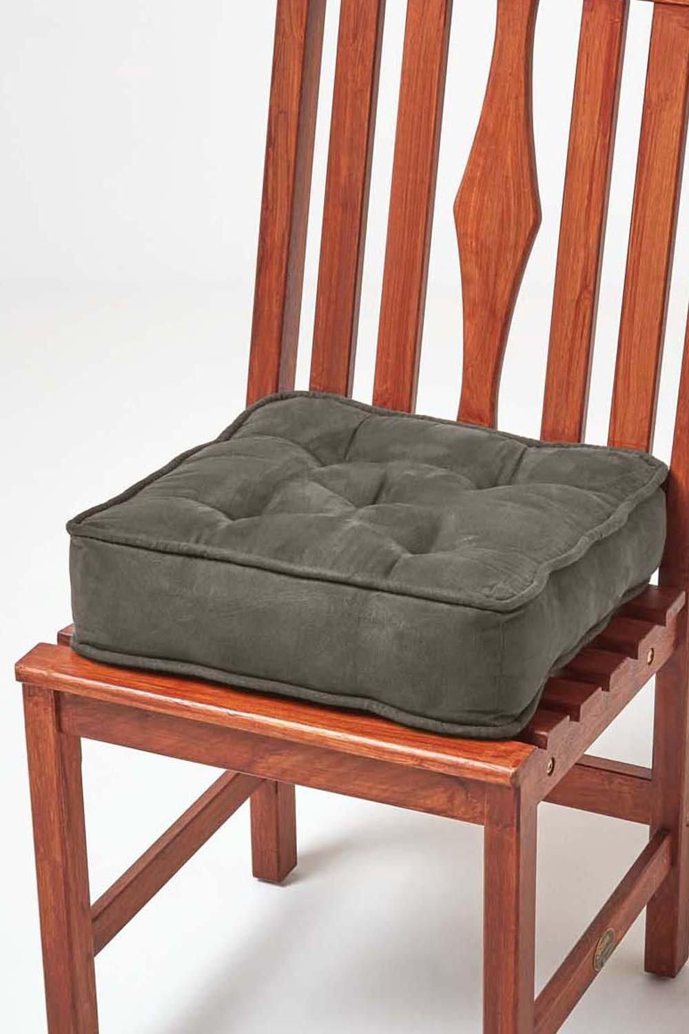 Homescapes Faux Suede Dining Chair Booster Cushion in Grey