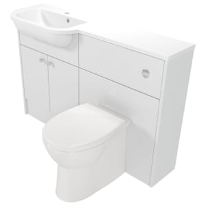 Deccado Benham Bright White Left Hand 1200mm Slimline Fitted Vanity & Toilet Pan Unit Combination with Left Hand Basin