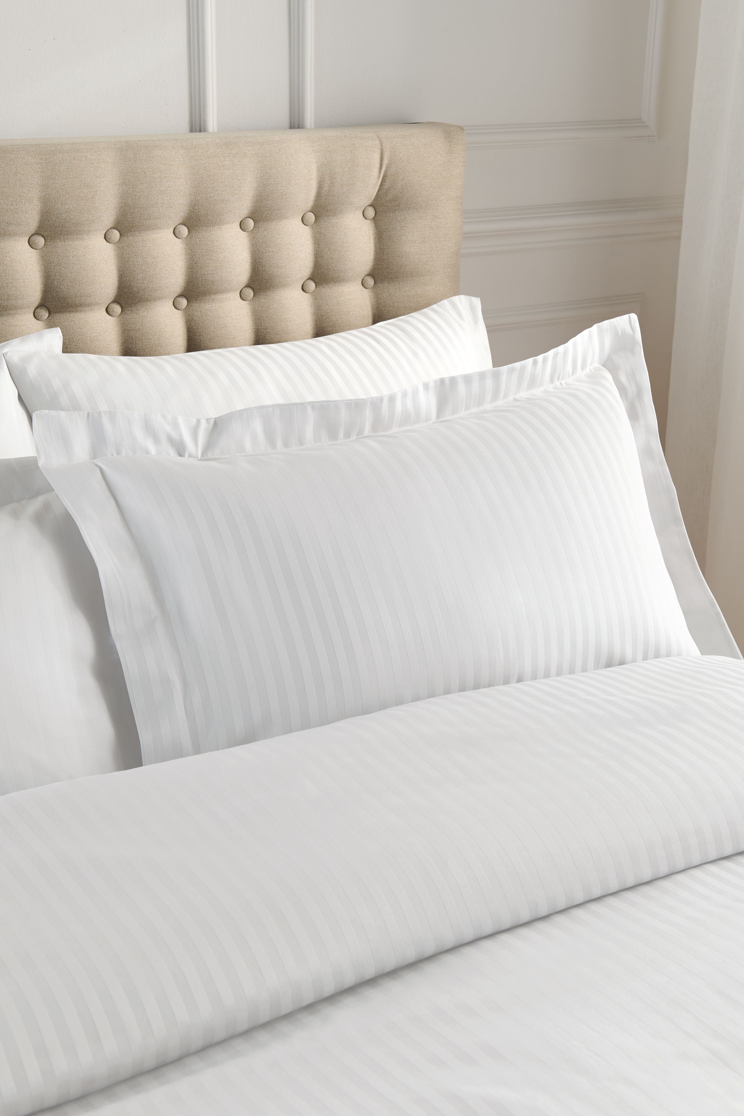 Catherine Lansfield 'Satin Stripe 300 Thread Count Cotton' Oxford Pillowcases in White