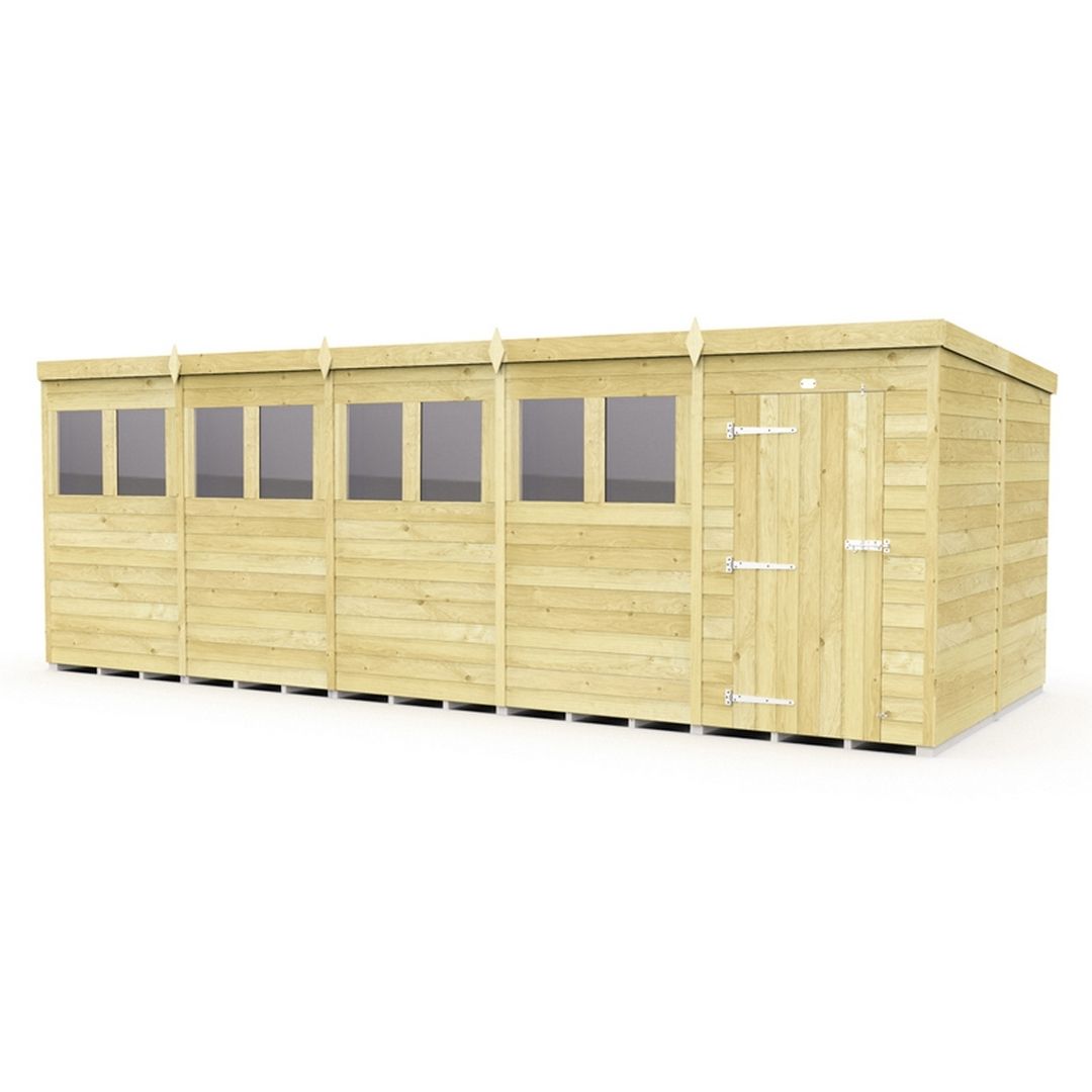 Buttercup Farm 20 x 8 Feet Pent Shed - Single Door W/ Windows - L231 x W589 x H201 cm in Brown