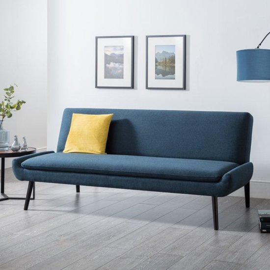 Greensburg Linen Fabric Sofabed In Blue With Black Tapered Legs