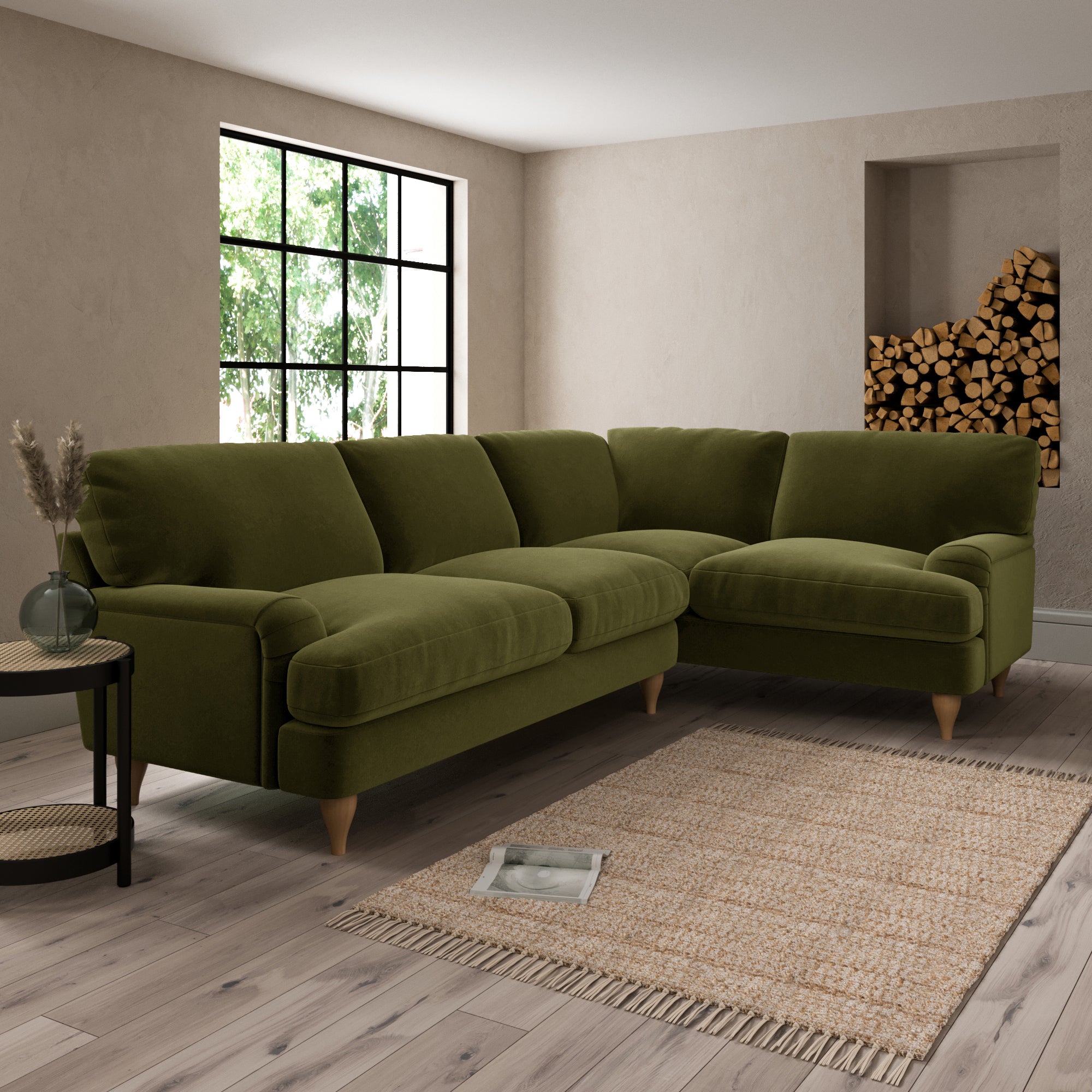 Darwin Luxury Velvet Right Hand Corner Sofa Luxury Velvet Olive