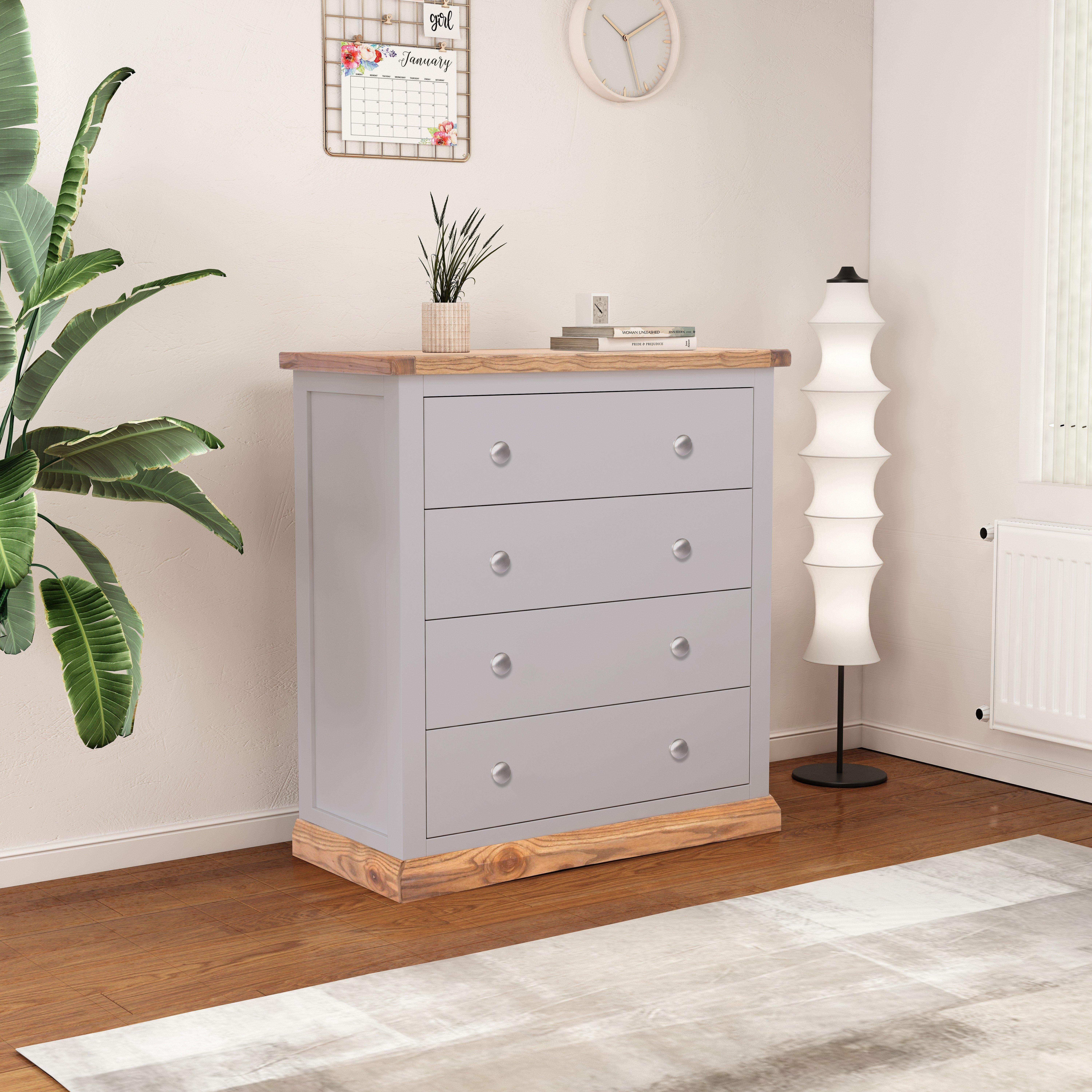 Cabinet Bits Biccari 4 Drawer Chest of Drawers Chrome Knob in Grey