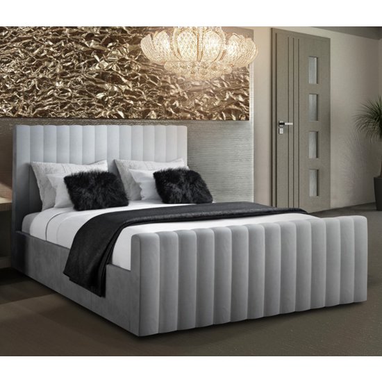 Kelowna Plush Velvet Upholstered Super King Size Bed Silver