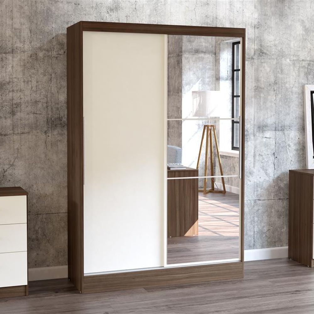 Lynx 2 Door Sliding Mirrored Wardrobe Walnut and Cream
